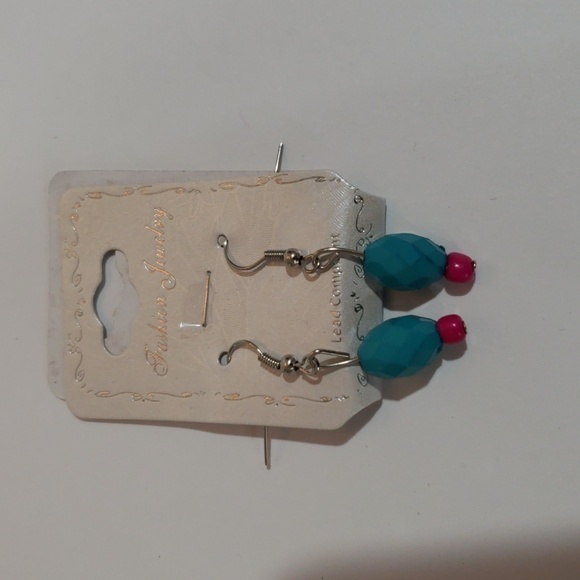 Turquoise & Red Beaded Statement Necklace & Earrings – Silver Fringe Multi-Chain - Picture 4 of 7